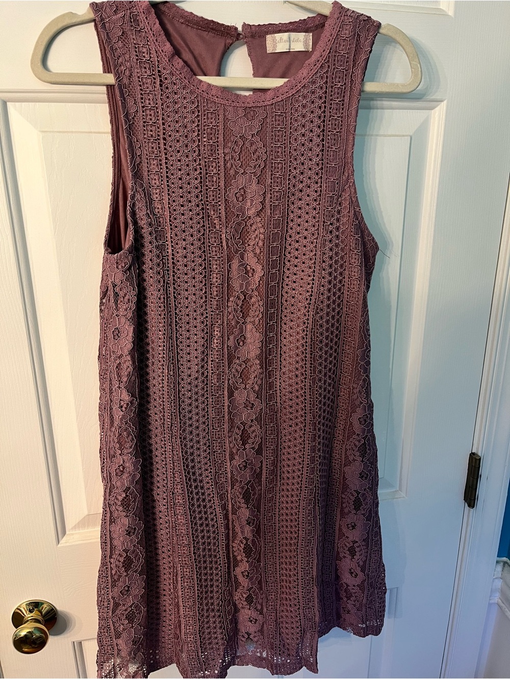 Altar’d State Sleeveless Lace Shift Dress in Dusty Mauve